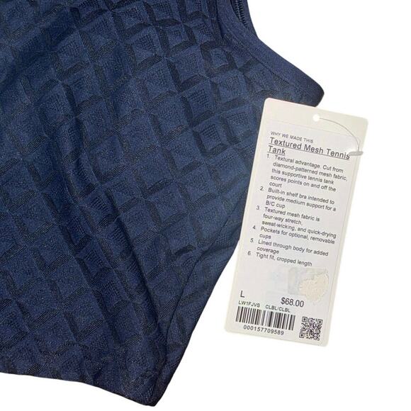 NWT Lululemon Large Textured Mesh Tank Club Blue Tennis Top Medium Support Bra - Picture 7 of 14